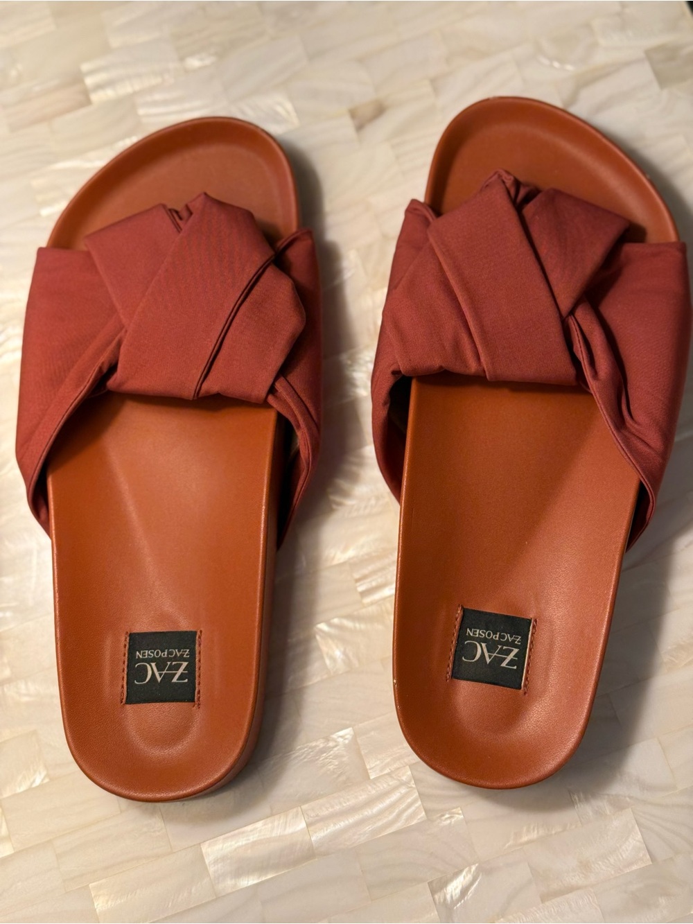 ZAC Zac Posen Knotted Slide Sandals in Rust Brown